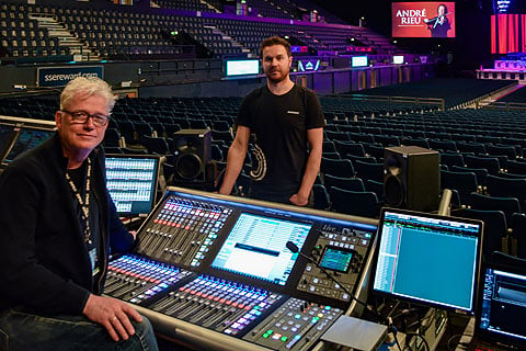 Front of House at Wembley Arena -  Wim Van Der Molen (André Rieu’s FOH engineer) and Alexandre Dugas (systems tech for the tour)