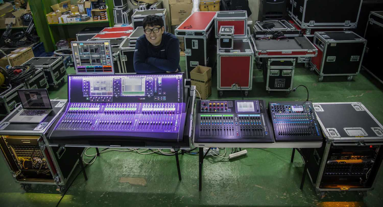 Jongyul Lee from Blessway with the company’s three Allen & Heath mixers