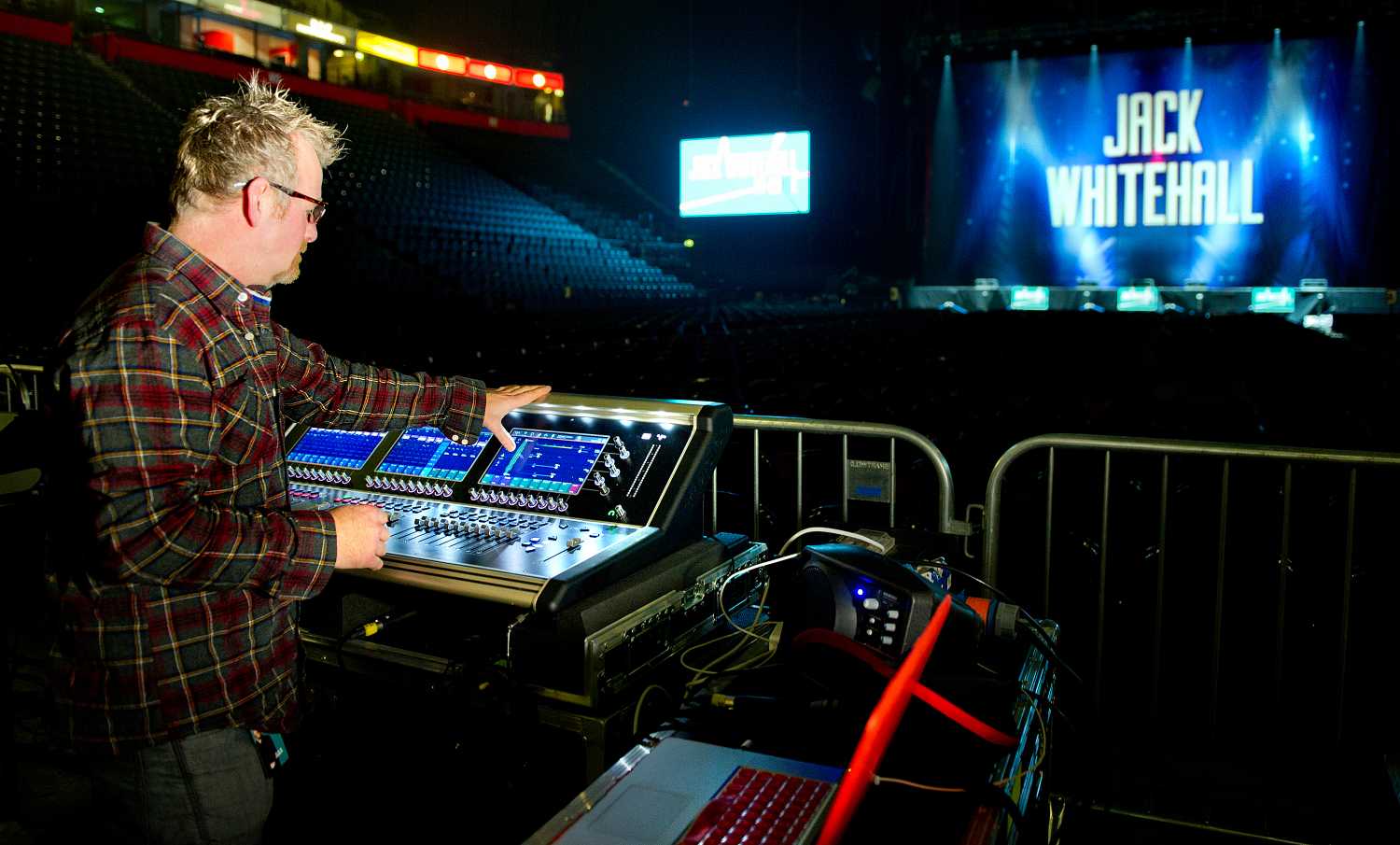 Steve Pattison at FOH for Jack Whitehall’s At Large tour (photo: Shirlaine Forrest)