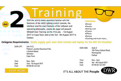 Jannie de Jager from DWR Distribution will be presenting the dot2 courses