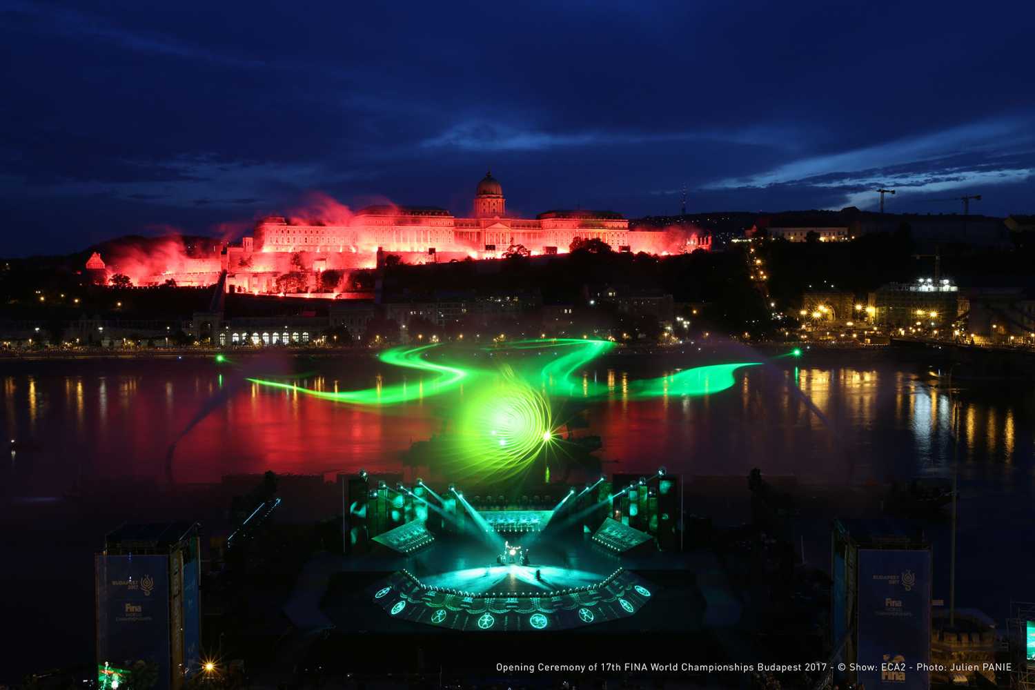 The stunning panoramic setting for the FINA OC show included a massive custom-built floating stage