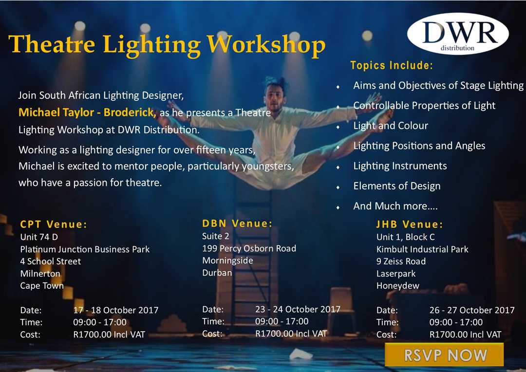 The course will cover a range of topics from the objectives of stage lighting to the elements of design