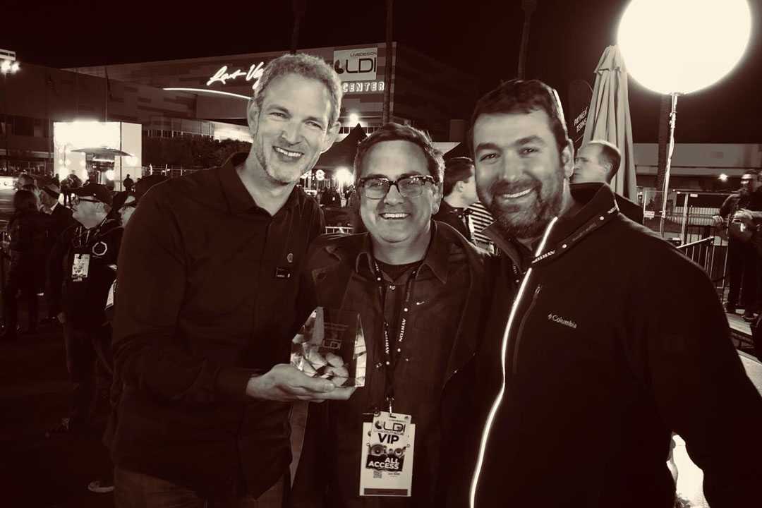 Michael Althaus, Cory FitzGerald and Chris Ferrante with the LDI 2017 Award for best use of light