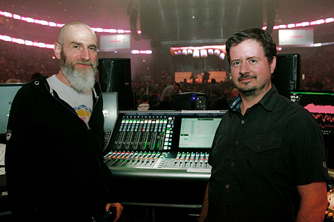 FOH engineer Scott Eisenberg & systems engineer Cameron Whaley. (photo: Logan Cadiente)