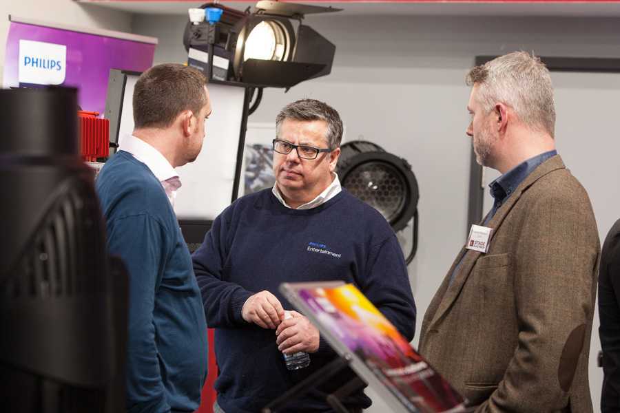 Philips Entertainment Lighting’s Shaun Robertshaw with Paul Roughton and Jamie Kluckers of Stage Electrics Philips Entertainment Lighting’s Shaun Robertshaw with Paul Roughton and Jamie Kluckers of Stage Electrics