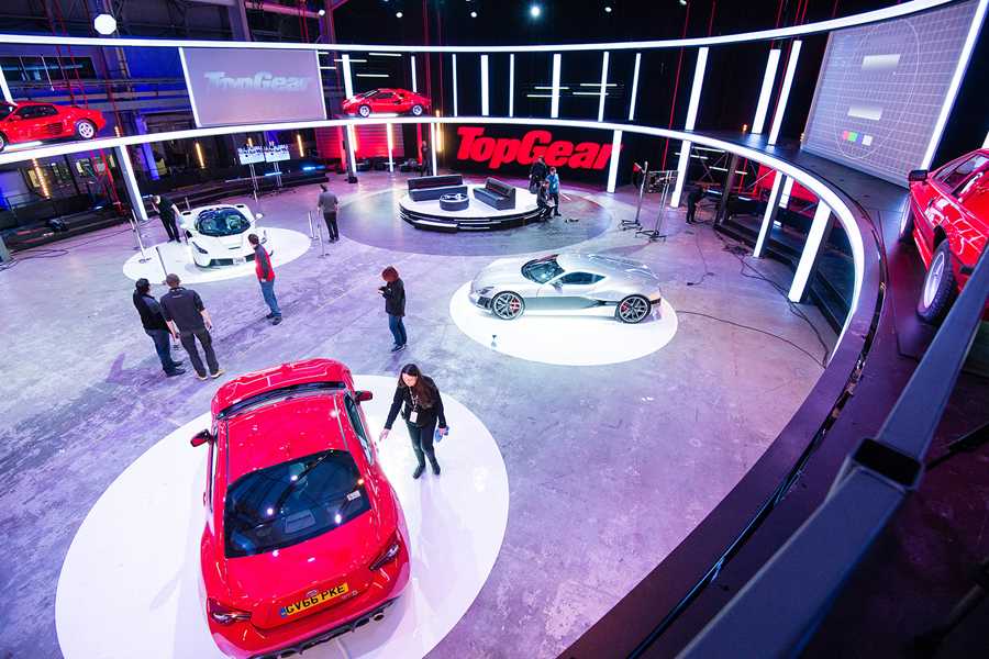 Top Gear is filmed in front of a live studio audience at the show’s studio home at Dunsfold Park Top Gear is filmed in front of a live studio audience at the show’s studio home at Dunsfold Park
