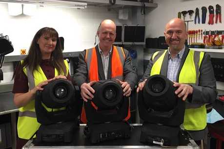 Maria Townsend, Stage Electrics Group CEO, Ashley Fox MEP and Adam Blaxill, Stage Electrics marketing director