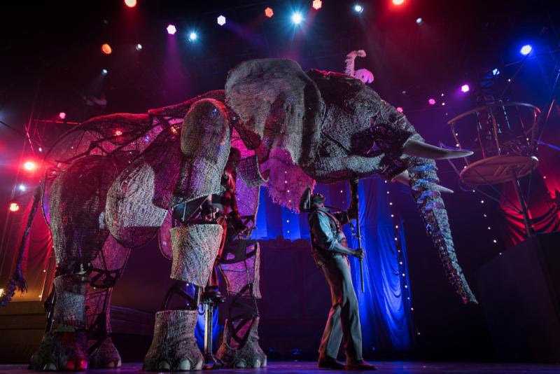 The dazzling show features life-sized elephant puppets The dazzling show features life-sized elephant puppets