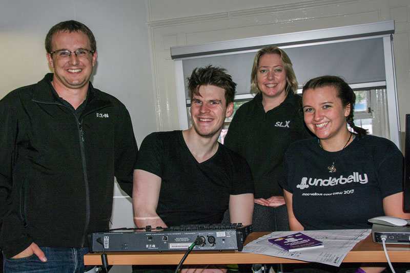 Jon Hole (Zero 88 product manager, entertainment lighting controls), Kieran Gallagher (Underbelly lighting operator), Katy Lowe (SLX customer services manager) and Jasmin Davies (Underbelly lighting operator)