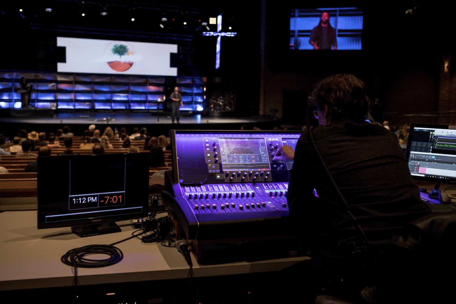 At FOH, Crossroads uses a dLive S Class S7000 Surface with DM64 MixRack