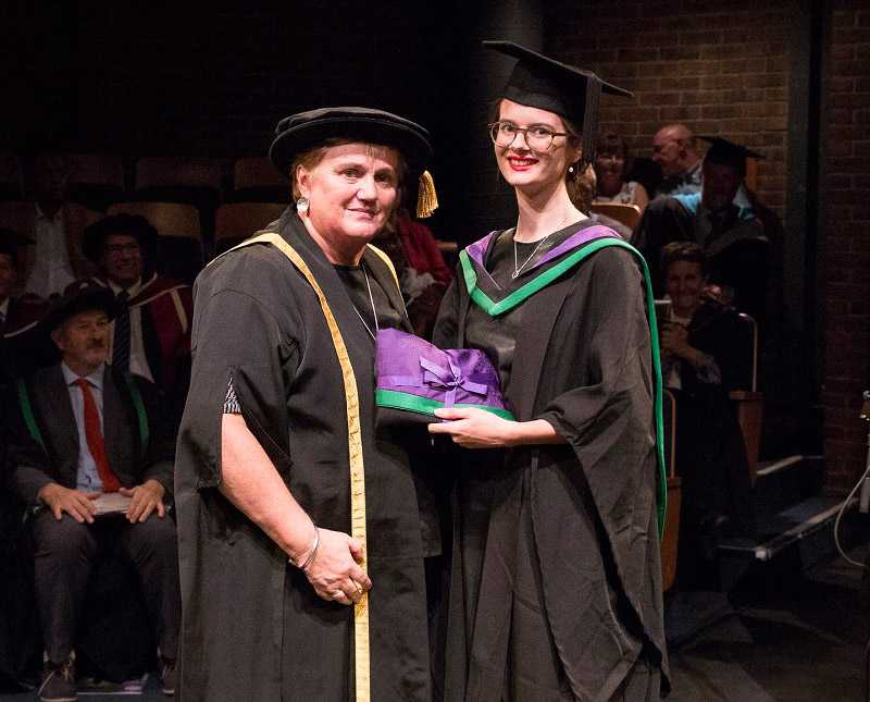 Clarie Middleton awards the first Rose Bruford College degree to Rebekah Greenwood