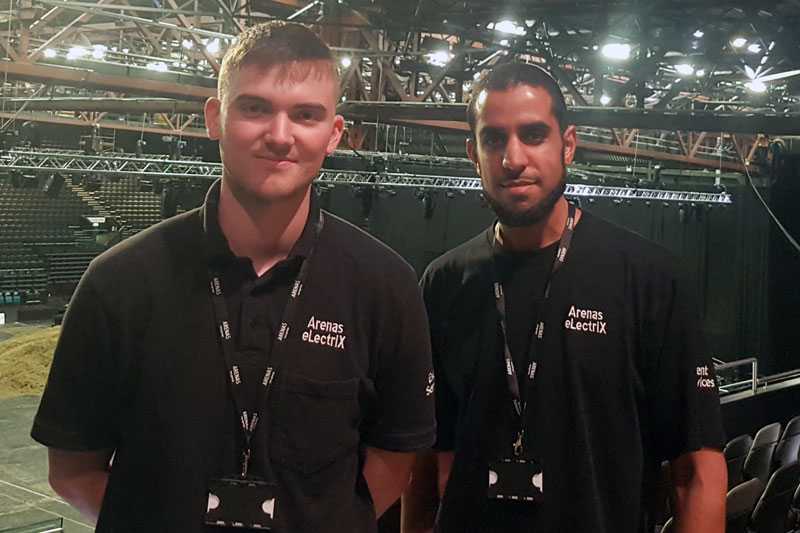 NEC Group Arenas electrical apprentices Liam Dyde and Mohammed Waseem