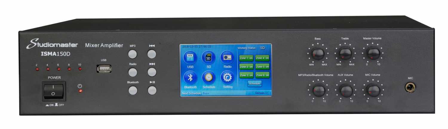 The ISMA150D 150W, 100V line, 2 in / 6 out mixer amp The ISMA150D 150W, 100V line, 2 in / 6 out mixer amp