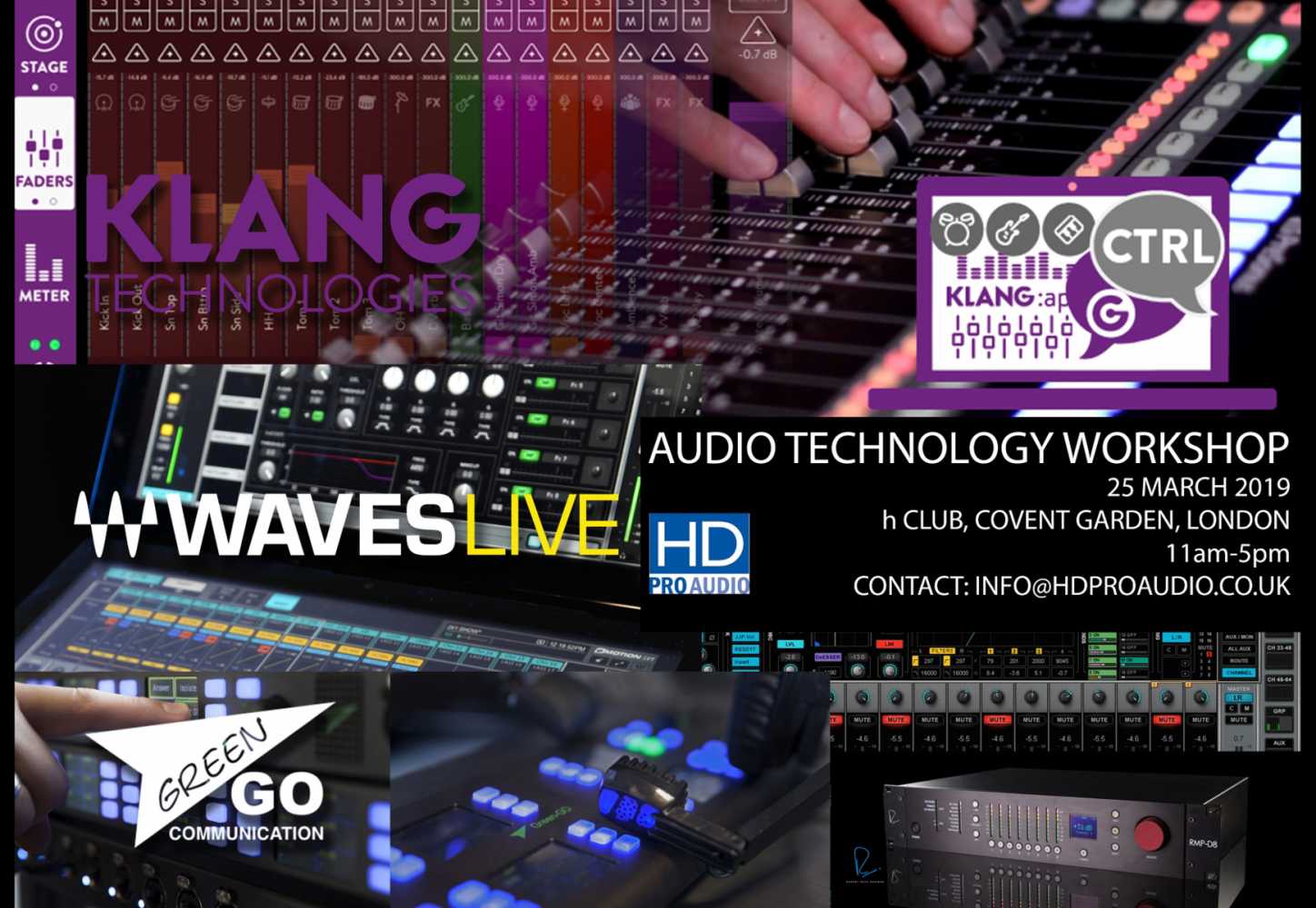 Presentations will include KLANG:technologies’ IEM mix engine, plus the Waves eMotion LV1 live mixing console