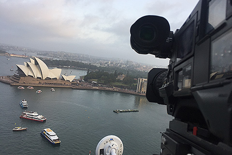 Panasonic HD Camera on top of South West Pylon of Sydney Harbour Bridge connected via Microwave Link