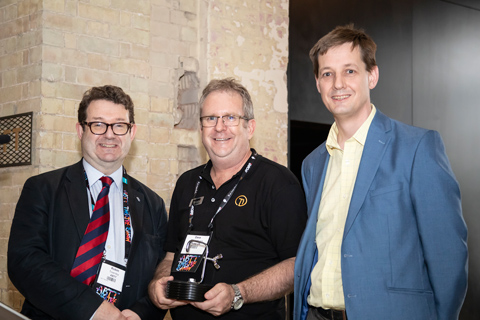 Robin Townley, ABTT CEO, with Dave Whitehouse, theatre products manager at Robe, and Richard Bunn, ABTT chairman. Photo: origin8photography.com