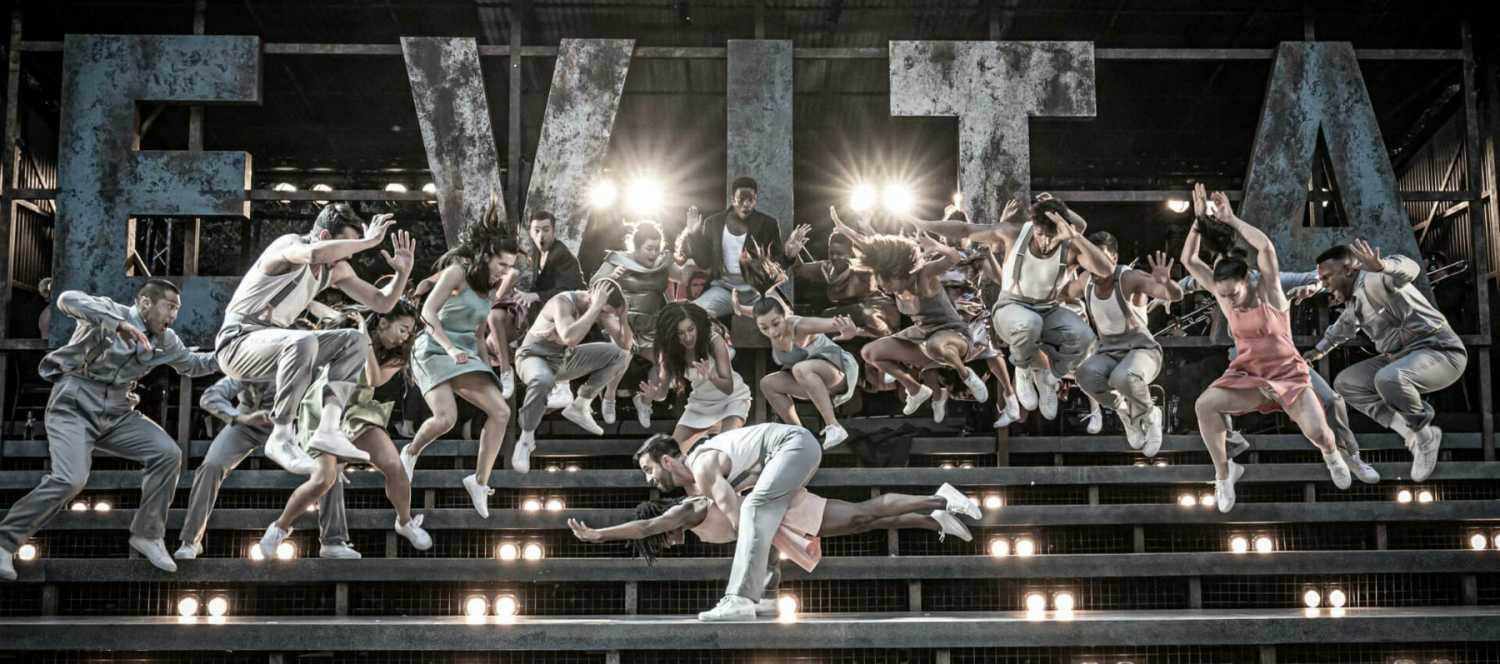 The production is staged on a dilapidated seating bleacher (photo: Marc Brenner) The production is staged on a dilapidated seating bleacher (photo: Marc Brenner)