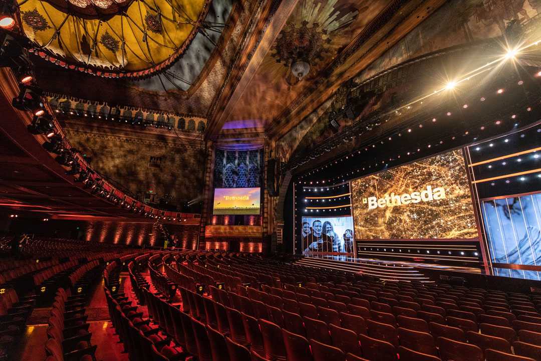 Tom Sutherland's design for the shortlisted Bethesda E3 Showcase 2019 (© Raj Kapoor) Tom Sutherland's design for the shortlisted Bethesda E3 Showcase 2019 (© Raj Kapoor)