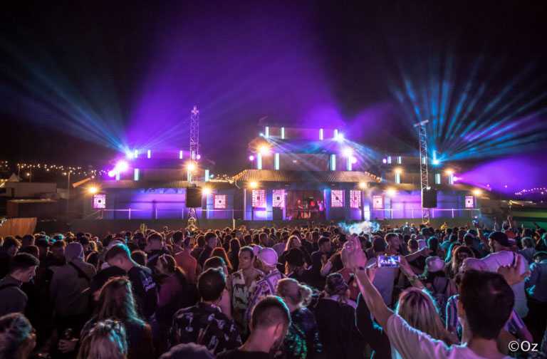 The main Pagoda Plaza outdoor stage at Boomtown