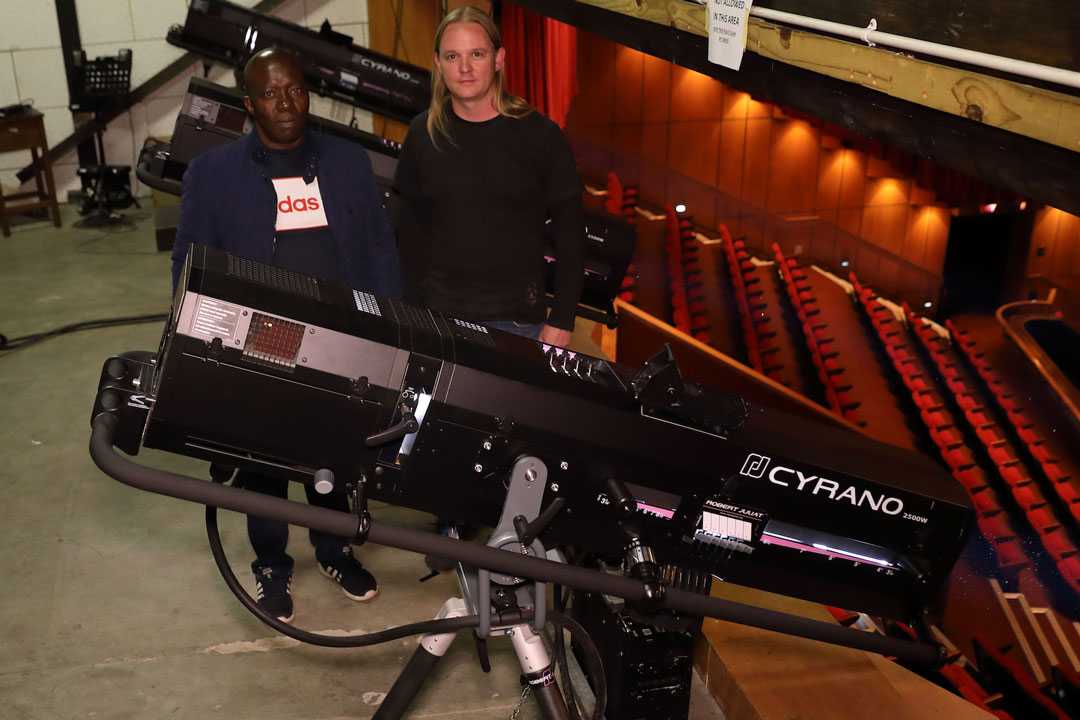 DWR’s Kevin Stannett with Enos Ramoroko from Joburg Theatre and the new RJ Cyrano followspots DWR’s Kevin Stannett with Enos Ramoroko from Joburg Theatre and the new RJ Cyrano followspots