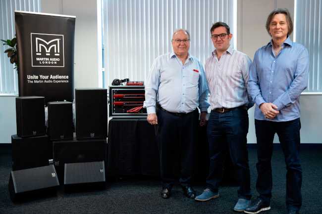 (L-R) Focusrite founder and chairman Philip Dudderidge, Martin Audio MD, Dominic Harter, and Focusrite CEO, Tim Carroll