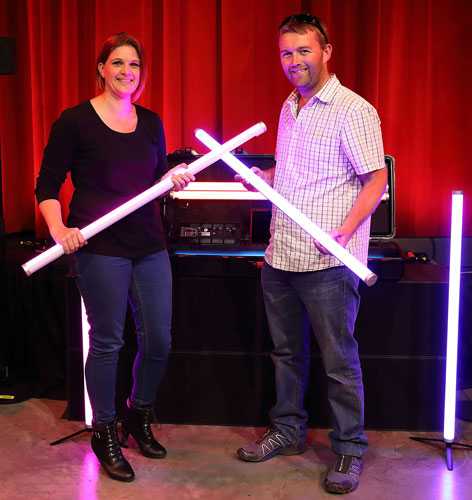Marlene Riley from DWR’s sales team with Just Light It’s Andre Beumer Marlene Riley from DWR’s sales team with Just Light It’s Andre Beumer