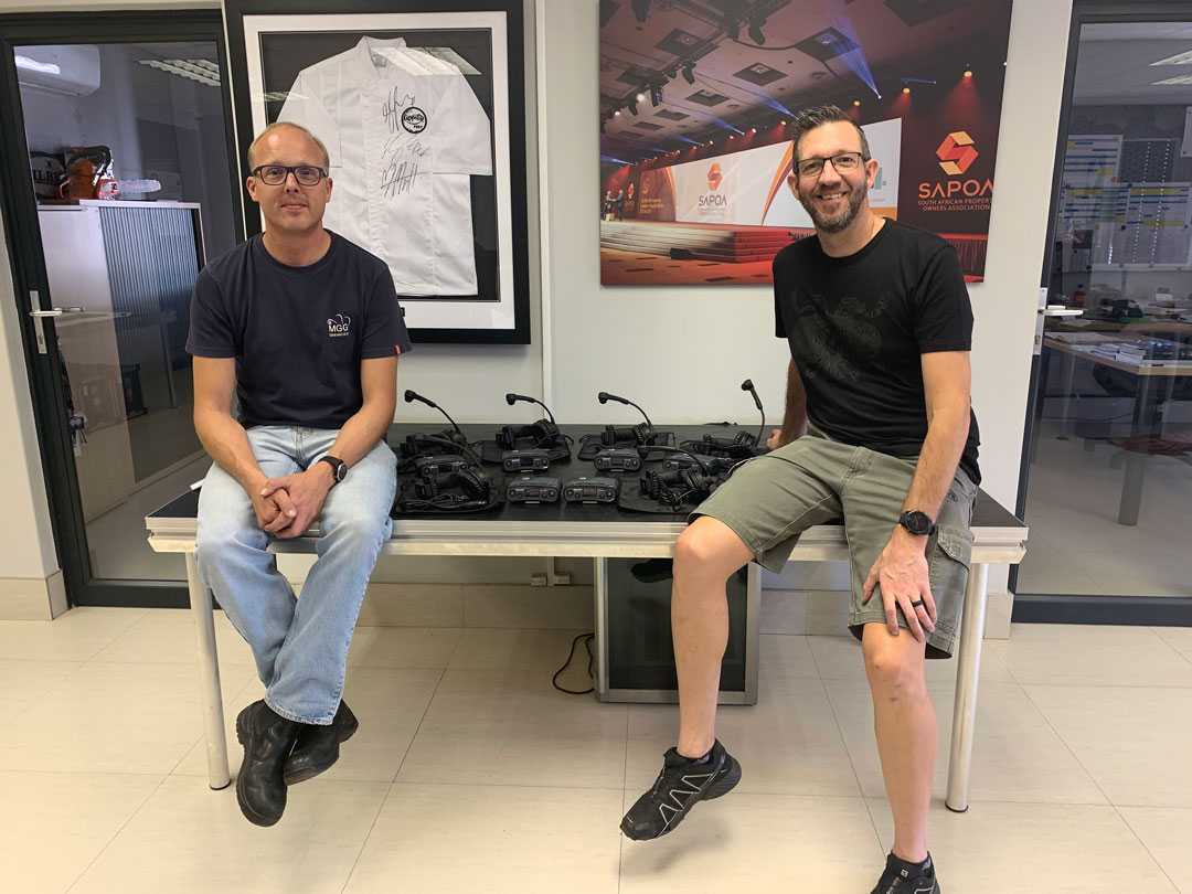MGG’s Nardus de Lange with Chris Pugh, the Clear-Com Product Manager at DWR MGG’s Nardus de Lange with Chris Pugh, the Clear-Com Product Manager at DWR