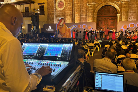 Head engineer Stefano Melone mixes on the dLive