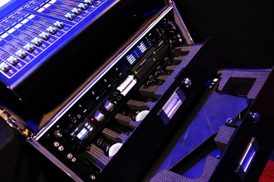 The GCCEC has seven roving radio mic racks that are self-contained systems with four channels