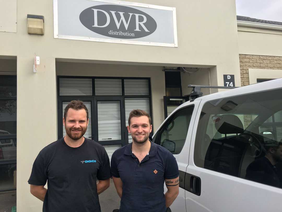 Andy Pettit with Bradley Bruchhausen at DWR Distribution’s offices in Milnerton, Cape Town