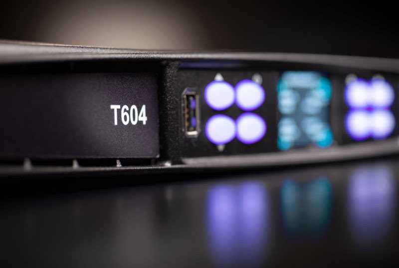 The T604 features input via Dante, AES3 and analogue The T604 features input via Dante, AES3 and analogue