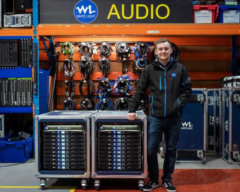 WL's Harry Saxton-McCann after receiving a delivery of Powersoft amplifier platforms from CUK Audio