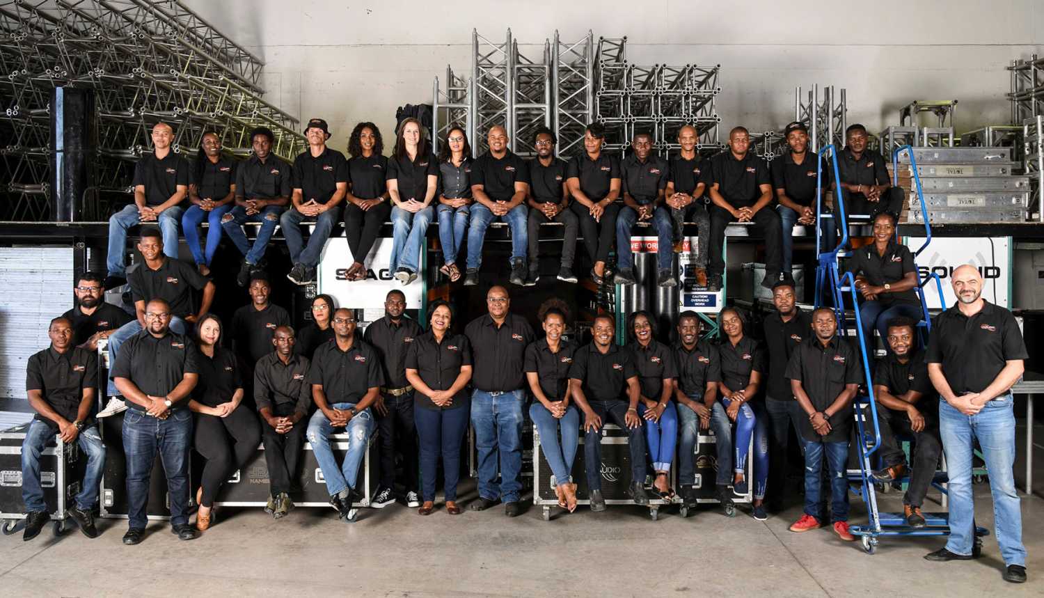 The db Audio Namibia team photographed at the end of 2019 - and before social distancing The db Audio Namibia team photographed at the end of 2019 - and before social distancing