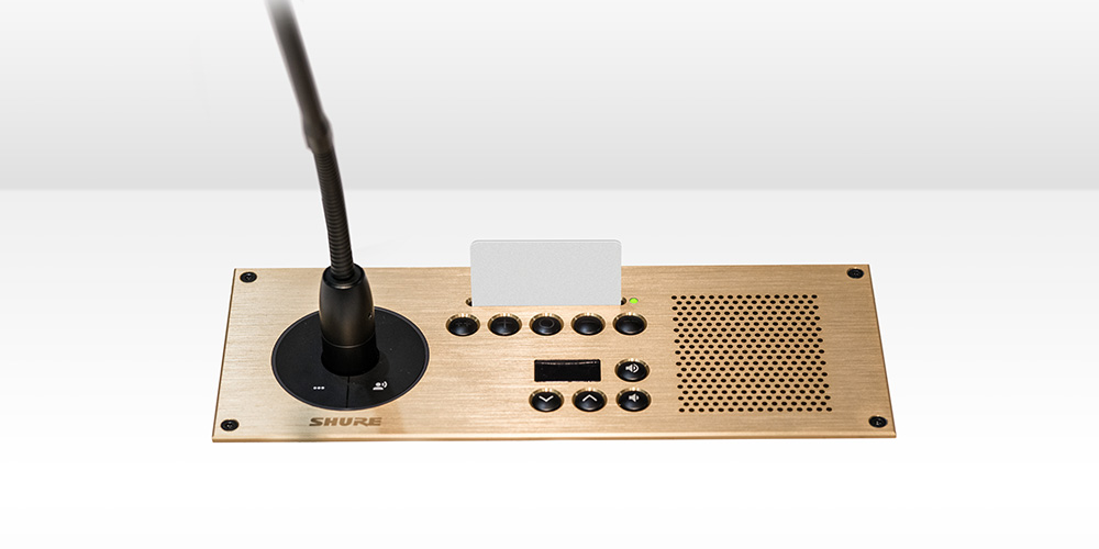 Shure’s customised flush-mount conference units are available with a range of options Shure’s customised flush-mount conference units are available with a range of options