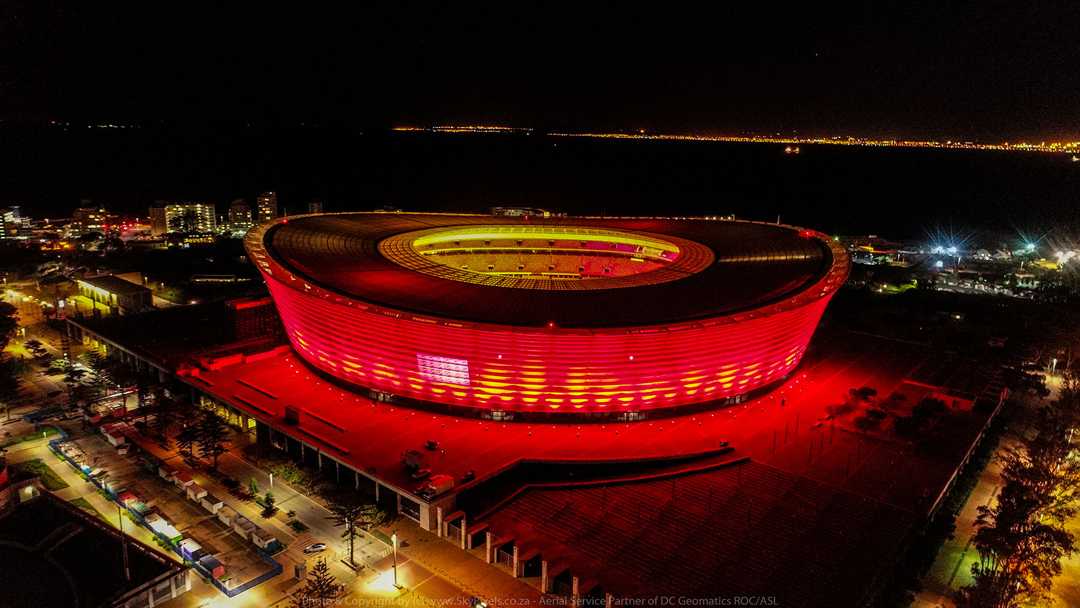 Cape Town Stadium lit in red Cape Town Stadium lit in red