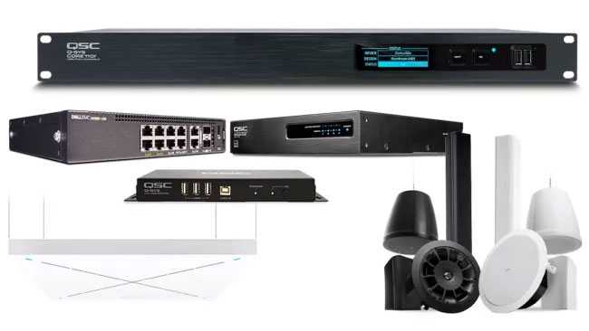 QSC has worked with Sennheiser and Logitech to provide complete room solutions