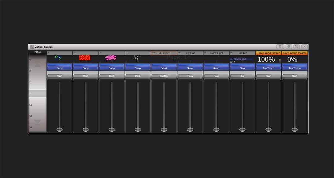 Virtual Faders give access to 15 virtual handles that provide additional control