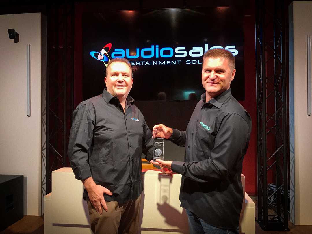 Marco Alterini (sales director, Audiosales) with Luca Giaroli (product manager, DirectOut) Marco Alterini (sales director, Audiosales) with Luca Giaroli (product manager, DirectOut)