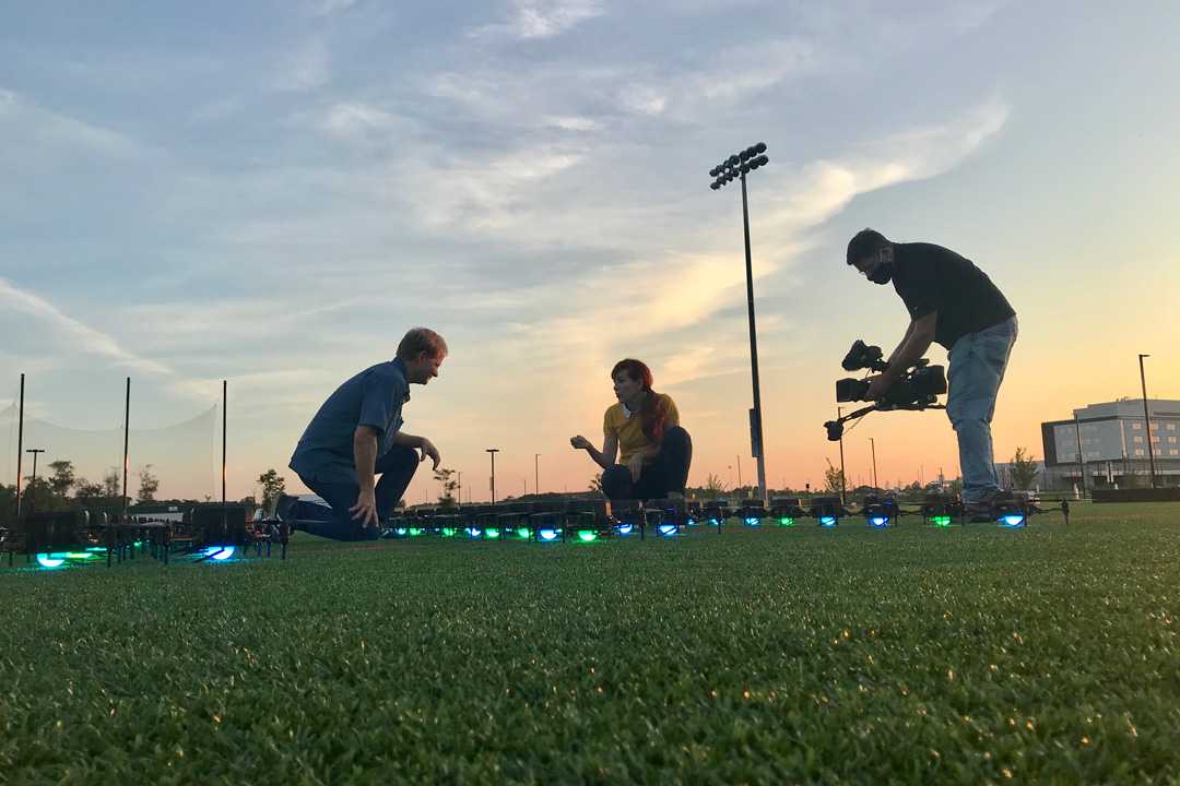 The report featured a live demonstration of 62 Verge Aero drones performing a range of imagery in the night sky