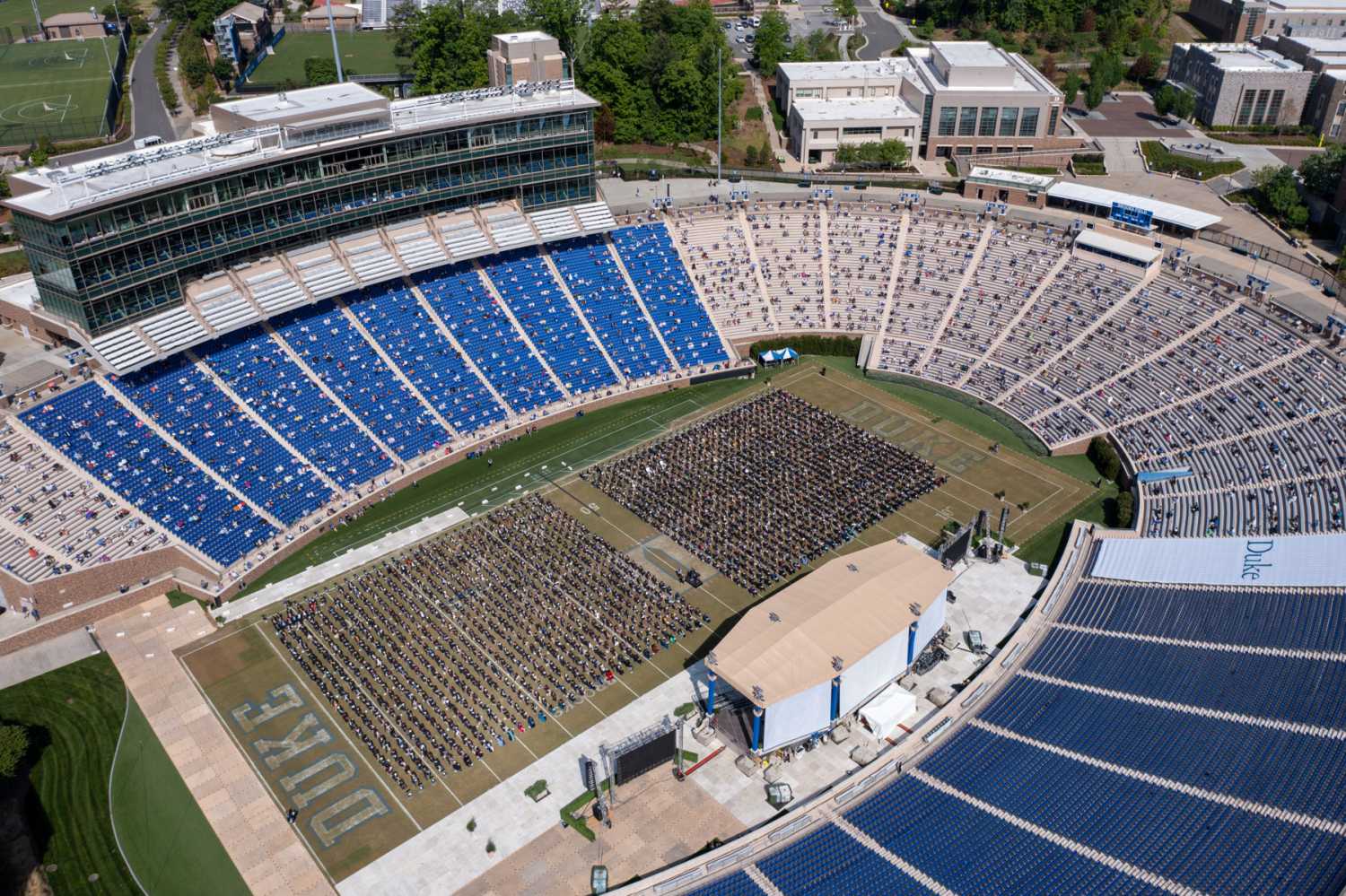 The socially-distanced Duke University Commencement at the Wallace Wade Stadium