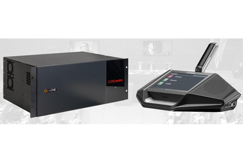 The Bosch Conference systems connect to the tvONE video switcher via TCP/IP