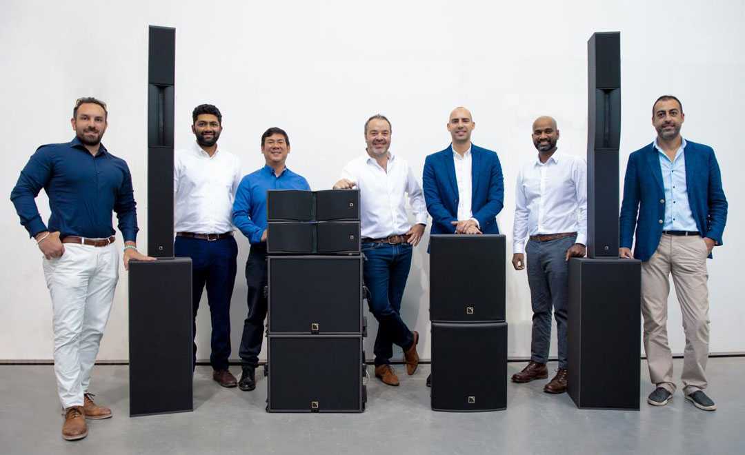 NMK’s Dino Drimakis, Akhil Raphael and Rocky Solarta, L-Acoustics’ Chris Mead, NMK’s Alex Kemanes, L-Acoustics’ Rahul Samuel and NMK’s Ziad Lakis