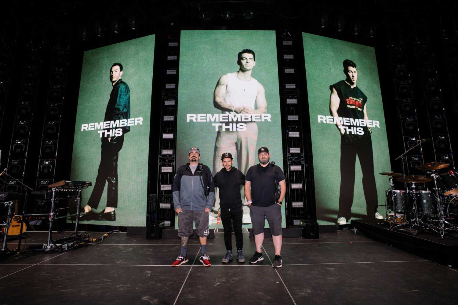 Jonas Brothers monitor engineer Jon Kooren, percussionist Demien Arriaga and FOH engineer Brian Pomp