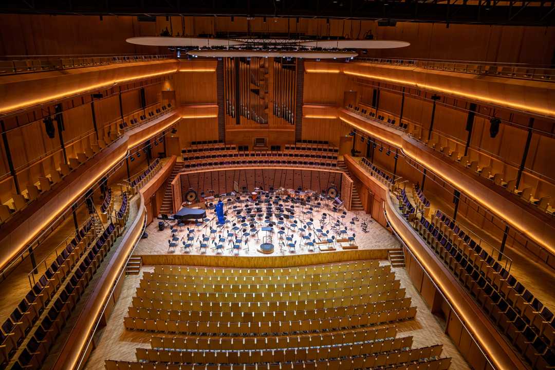 The new fixtures are rigged in the 1,200 seat Fartein Valen concert hall (photo: Louise Stickland)