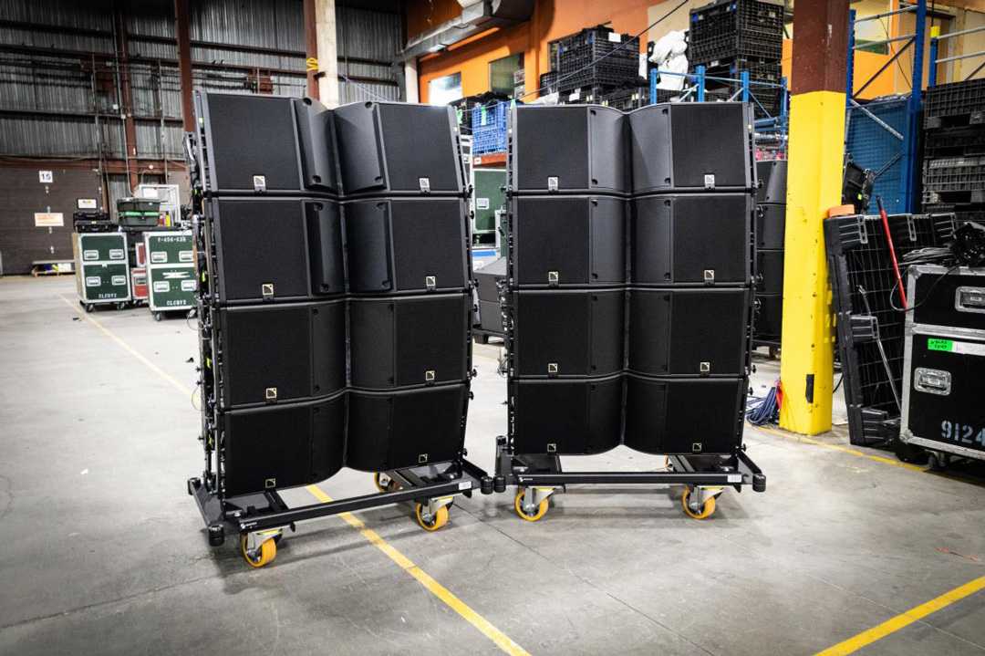 Some of Solotech’s new L-Acoustics K3 enclosures pictured in the company’s Montreal shop