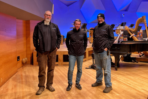 Minnesota Orchestra's audio crew Jim Pfitzinger, Joel Mooney, and Jay Perlman