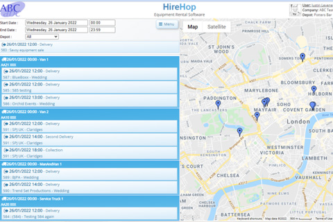 Routes, destinations and depots are visually displayed on a map