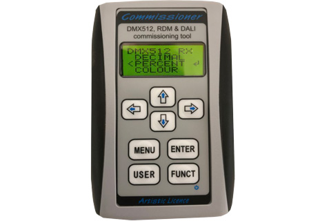 Commissioner rdmx is a hand-held tool for testing, programming and configuring lighting installations or fixtures