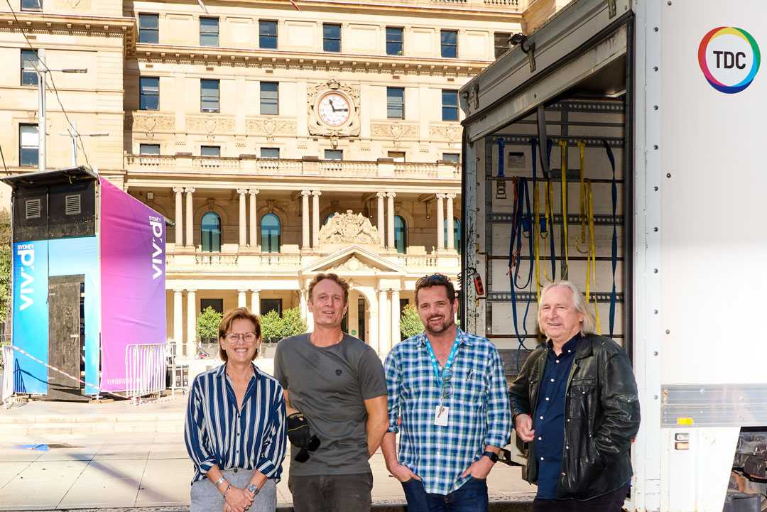 Gill Minervini, festival director, Vivid Sydney; Karl Johnstone, technical project manager, TDC; Brad Gander, project manager, Vivid Sydney; and, Michael Hassett, founder and managing director, TDC (photo: Orlandosydney.co)