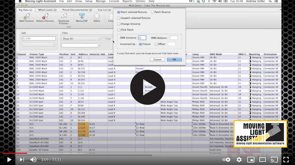 The Moving Light Assistant application will run on both Apple Mac OSX (Intel only) and Microsoft Windows